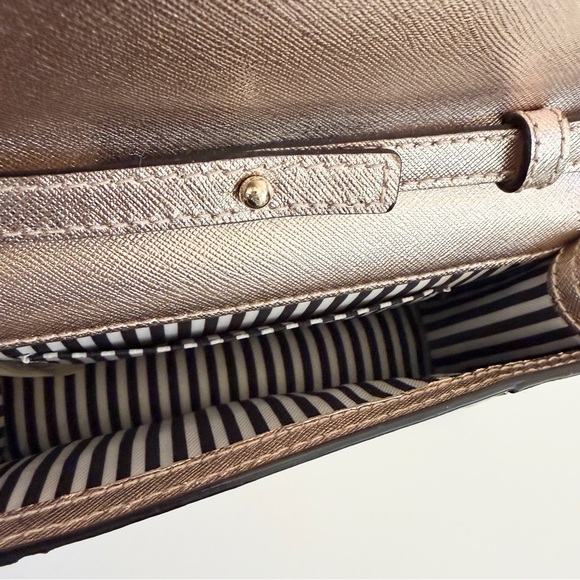 Kate Spade Rose Gold Metallic Leather Flap Crossbody Bag Chain Purse - Picture 11 of 16